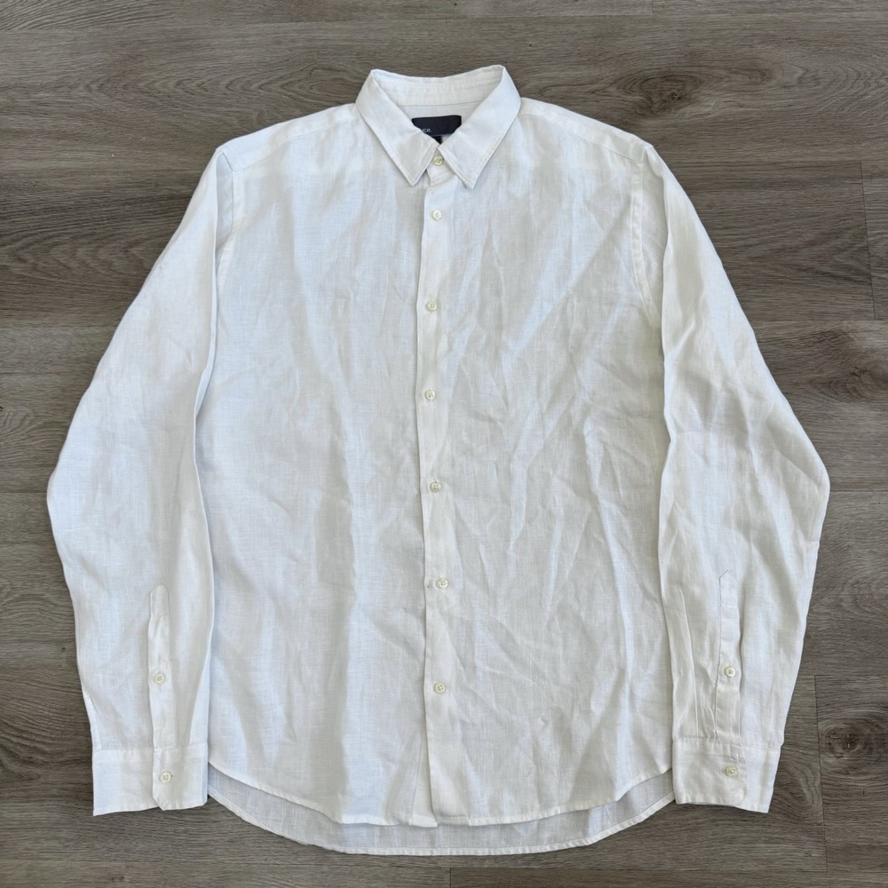 Vince Long Sleeve 100% Linen White Button Up Shirt Men Size Large